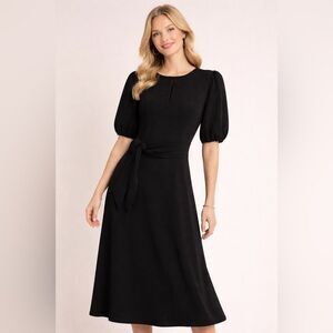 Shoshanna Black Midi Dress with Puff Sleeves NWOT